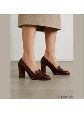 Mimosa Made In Italy Brown Croc Embossed Leather Heeled Penny Loafer Pumps 36